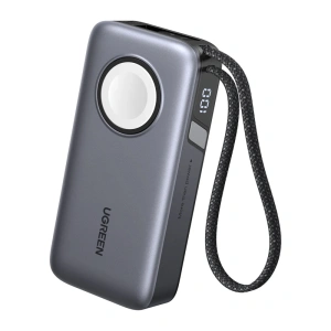 Powerbank 10000mAh UGREEN PB527 30W wbudowany kabel USB-C oraz ładowarka magnetyczna do Apple Watch (szary)
