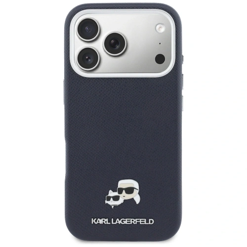 Etui Karl Lagerfeld Karl & Choupette Head Pins Saffiano MagSafe do Apple iPhone 17 Pro Max niebieski