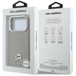 Etui Karl Lagerfeld Karl & Choupette Head Pins Saffiano MagSafe do Apple iPhone 17 Pro Max szary
