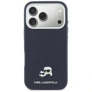 Etui Karl Lagerfeld Karl & Choupette Head Pins Saffiano MagSafe do Apple iPhone 17 Pro niebieski