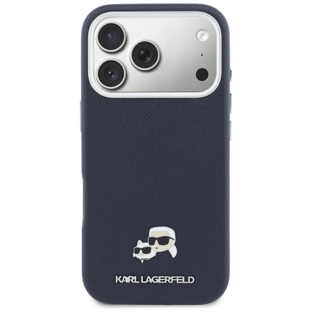 Etui Karl Lagerfeld Karl & Choupette Head Pins Saffiano MagSafe do Apple iPhone 17 Pro niebieski