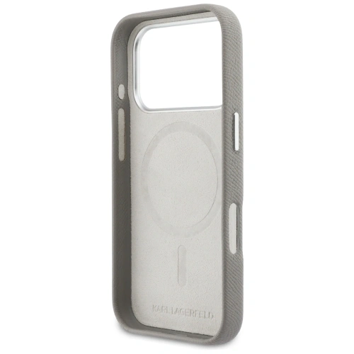 Etui Karl Lagerfeld Karl & Choupette Head Pins Saffiano MagSafe do Apple iPhone 17 Pro szary
