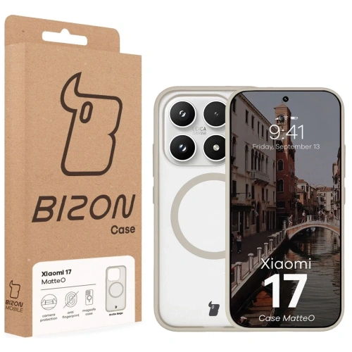 Etui z pierścieniem magnetycznym Bizon Case MatteO do Xiaomi 17 przydymione-beżowe