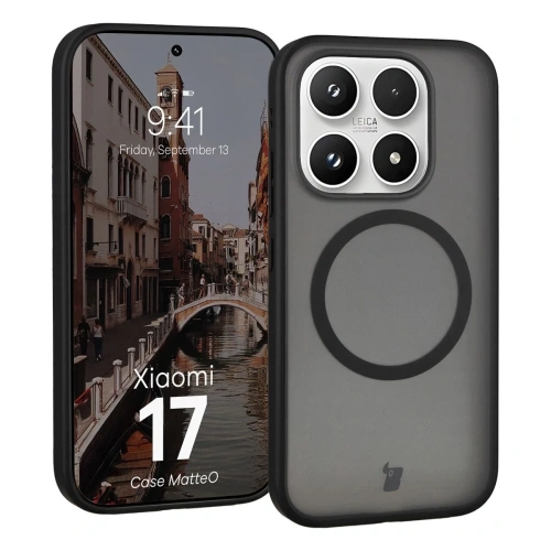 Etui z pierścieniem magnetycznym Bizon Case MatteO do Xiaomi 17 przydymione-czarne
