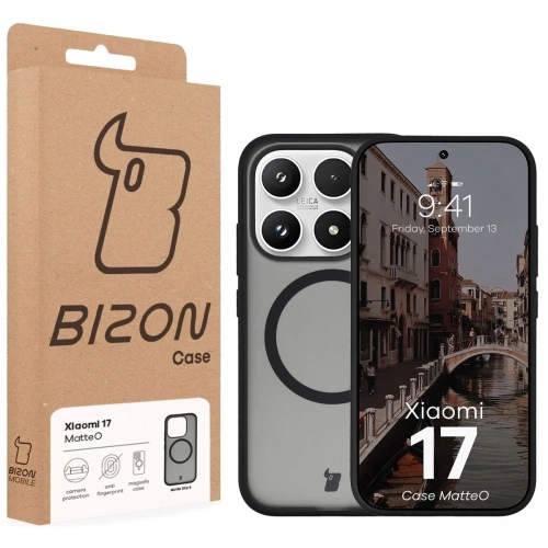 Etui z pierścieniem magnetycznym Bizon Case MatteO do Xiaomi 17 przydymione-czarne