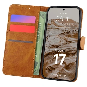 Etui z klapką Bizon Case Pocket do Xiaomi 17 brązowe