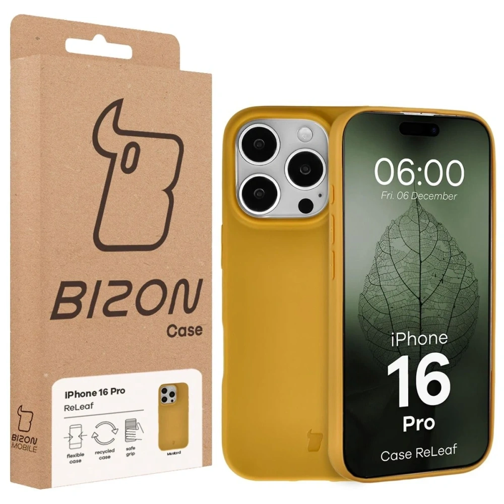 Etui z recyklingu Bizon Case ReLeaf do Apple iPhone 16 Pro ciemnożółte