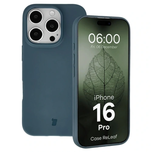Etui z recyklingu Bizon Case ReLeaf do Apple iPhone 16 Pro ciemnoniebieskie