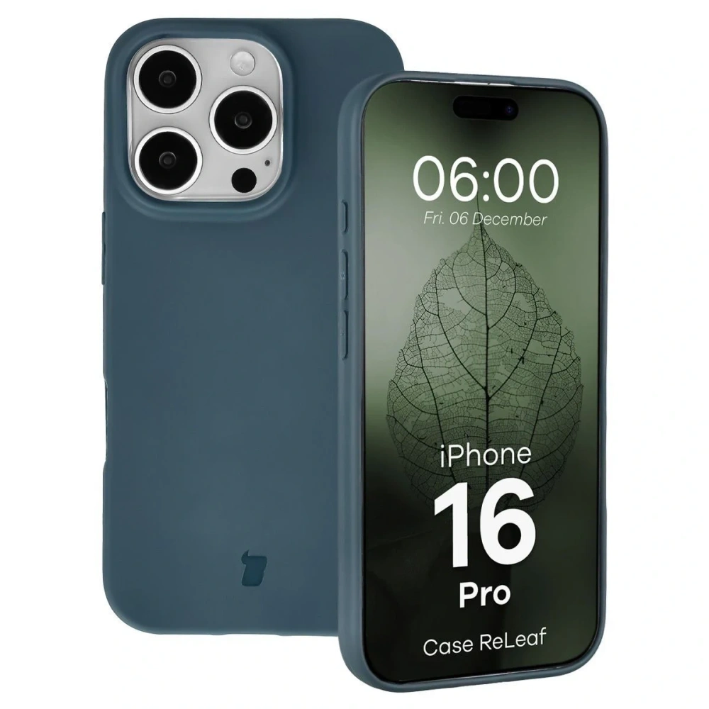 Etui z recyklingu Bizon Case ReLeaf do Apple iPhone 16 Pro ciemnoniebieskie
