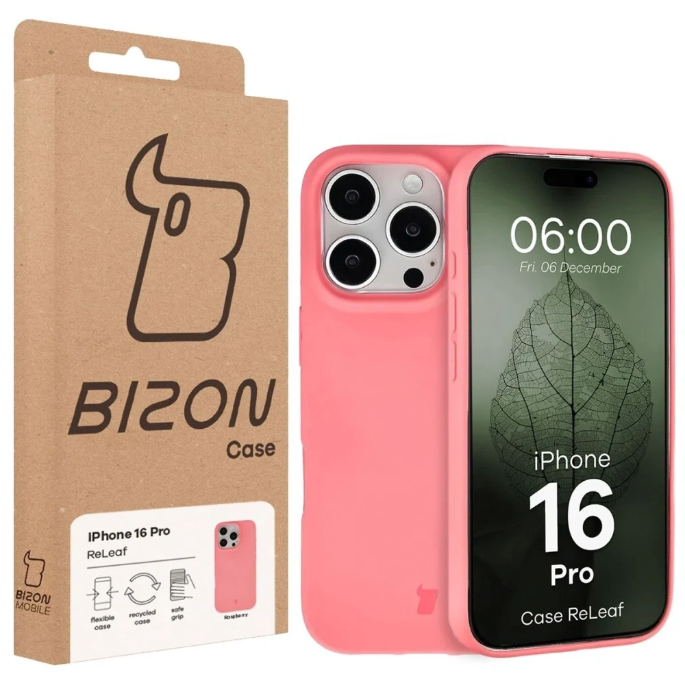 Etui z recyklingu Bizon Case ReLeaf do Apple iPhone 16 Pro różowe