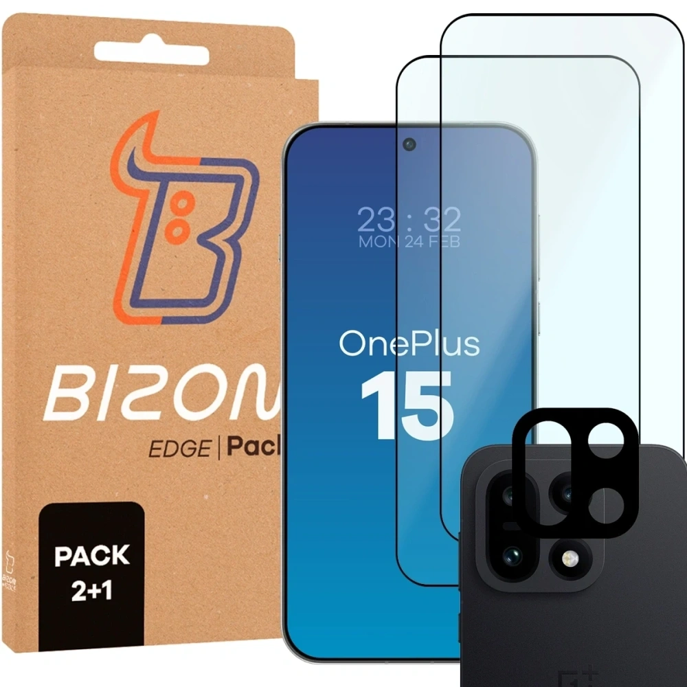 2x Szkło + szybka na aparat Bizon Edge Pack do OnePlus 15