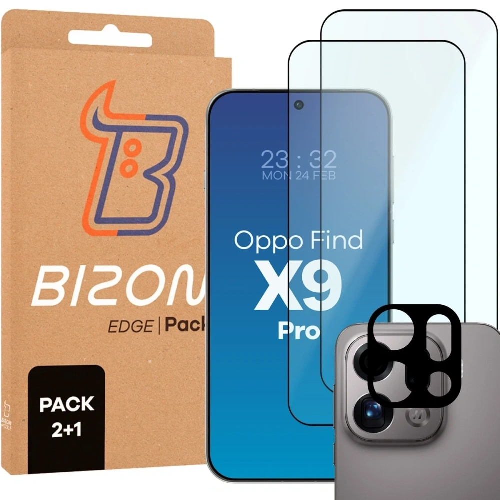 2x Szkło + szybka na aparat Bizon Edge Pack do Oppo Find X9 Pro