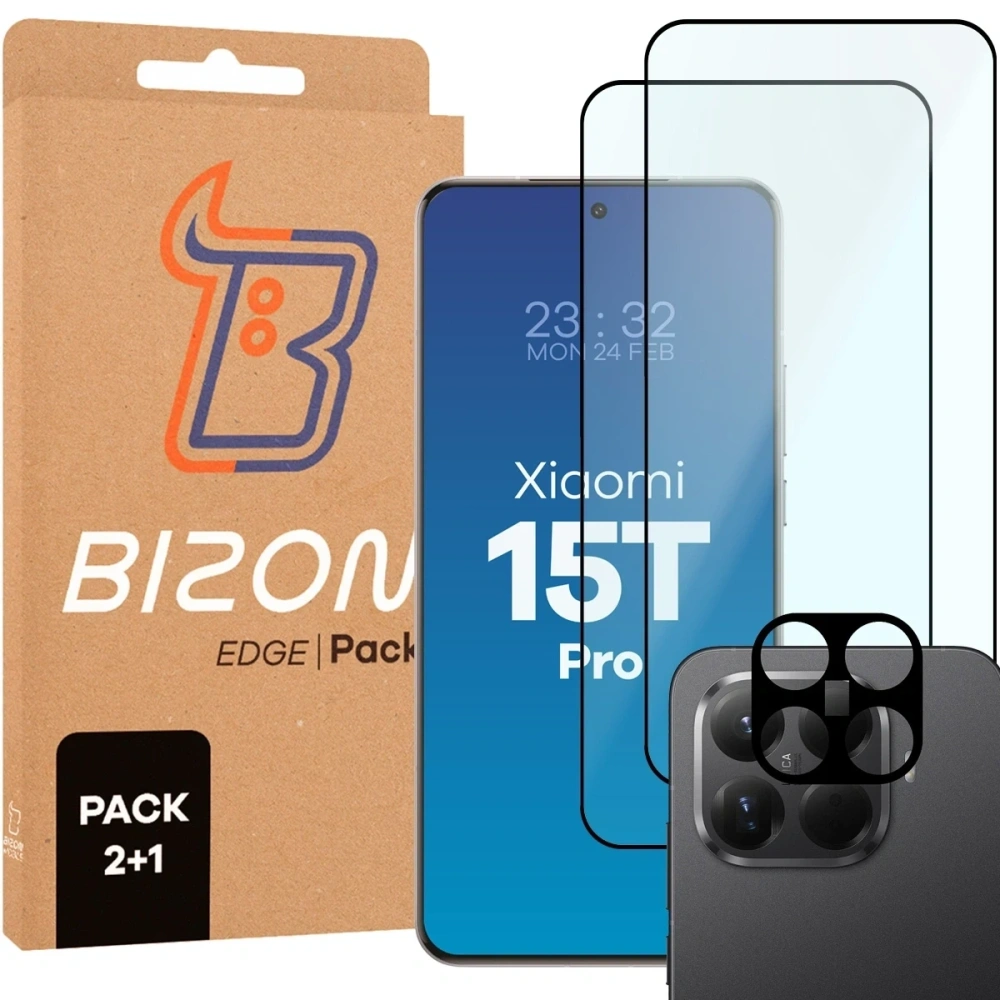 2x Szkło + szybka na aparat Bizon Edge Pack do Xiaomi 15T Pro