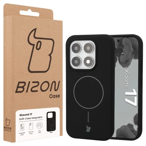 Silikonowe etui z pierścieniem magnetycznym Bizon Soft Case Magnetic do Xiaomi 17 czarne