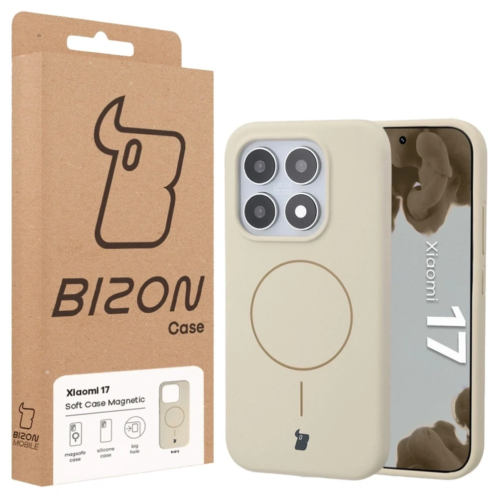 Silikonowe etui z pierścieniem magnetycznym Bizon Soft Case Magnetic do Xiaomi 17 écru