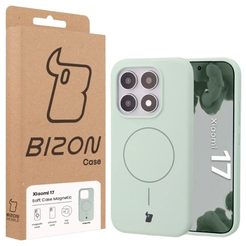 Silikonowe etui z pierścieniem magnetycznym Bizon Soft Case Magnetic do Xiaomi 17 pistacjowe