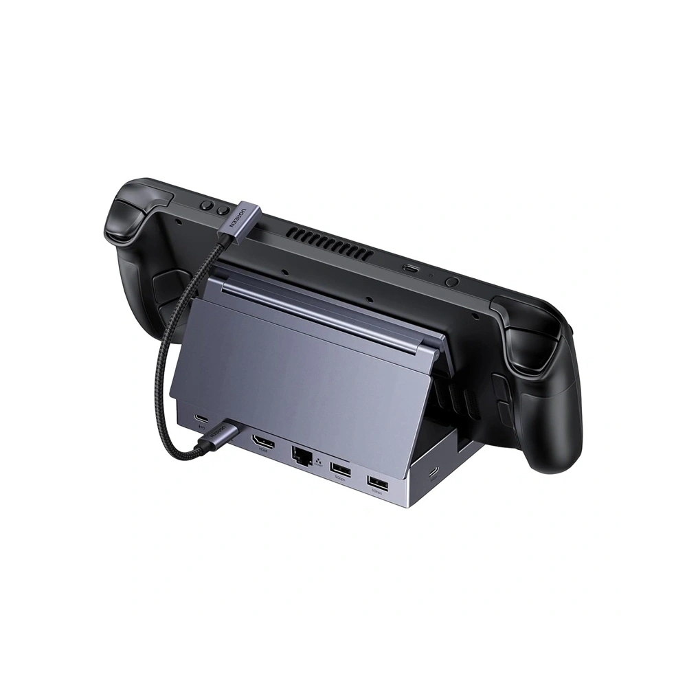 Stacja dokująca UGREEN CM800 6w1 do konsol przenośnych Steam Deck / Asus ROG Ally USB-C do HDMI 4K 120Hz 2x USB USB-C RJ45 (szara)