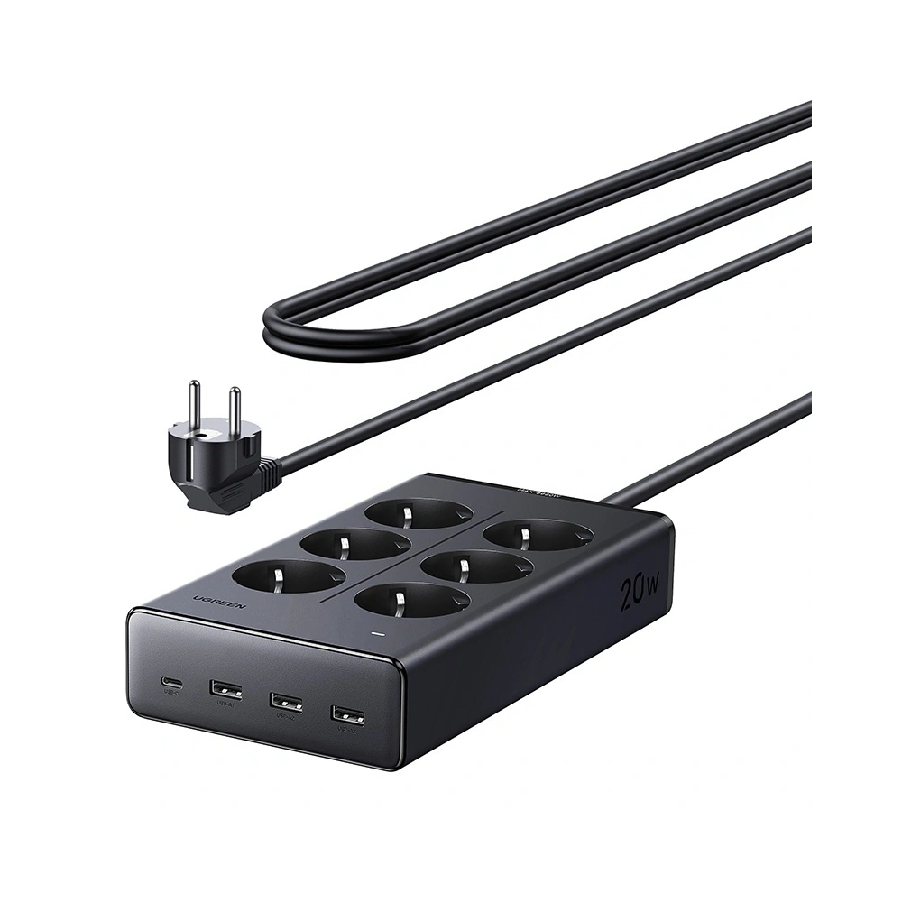 Listwa zasilająca UGREEN S622 6xAC + 3xUSB + USB-C GaN 1.5m (czarna)
