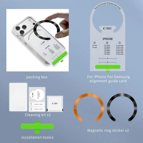 Pierścień magnetyczny Tech-Protect MMP-210 Magnetic MagSafe Ring Black & Cosmic Orange [2 PACK]