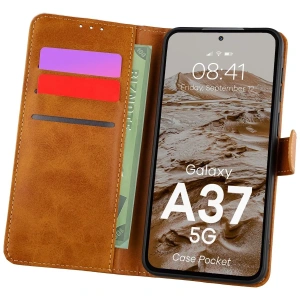 Etui z klapką Bizon Case Pocket do Samsung Galaxy A37 5G brązowe