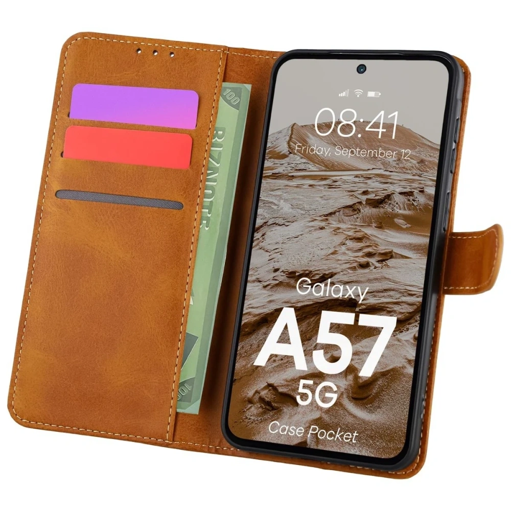 Etui z klapką Bizon Case Pocket do Samsung Galaxy A57 5G brązowe