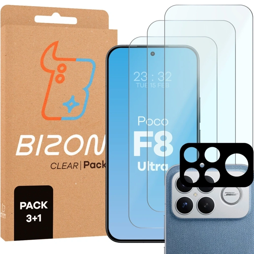 3x szkło hartowane + szybka na aparat Bizon Glass Clear Pack do Xiaomi POCO F8 Ultra
