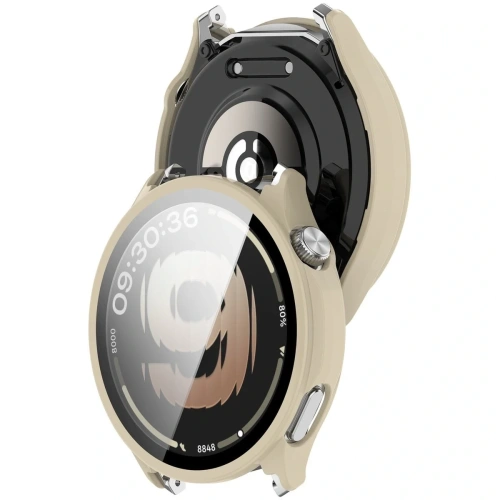 Etui ze szkłem do zegarka Bizon Case Watch Adamo do OnePlus Watch Lite 45 mm / Oppo Watch S 45 mm beżowe