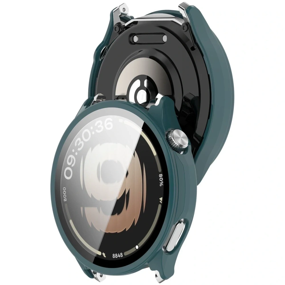 Etui ze szkłem do zegarka Bizon Case Watch Adamo do OnePlus Watch Lite 45 mm / Oppo Watch S 45 mm zielone