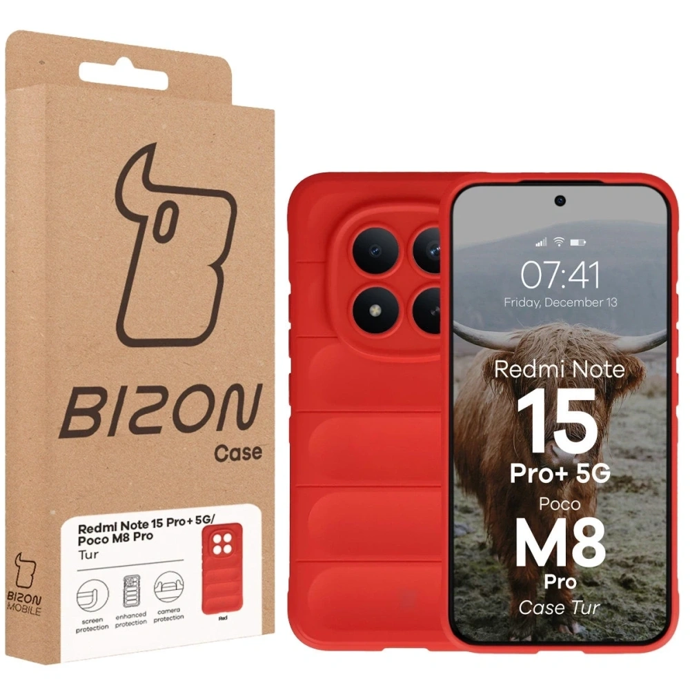 Pancerne etui Bizon Case Tur do Xiaomi Redmi Note 15 Pro Plus 5G / POCO M8 Pro 5G czerwone