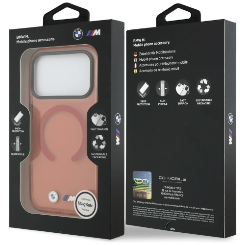 Etui BMW M IML Shockproof Metal Logos MagSafe do Apple iPhone 17 Pro Max pomarańczowy