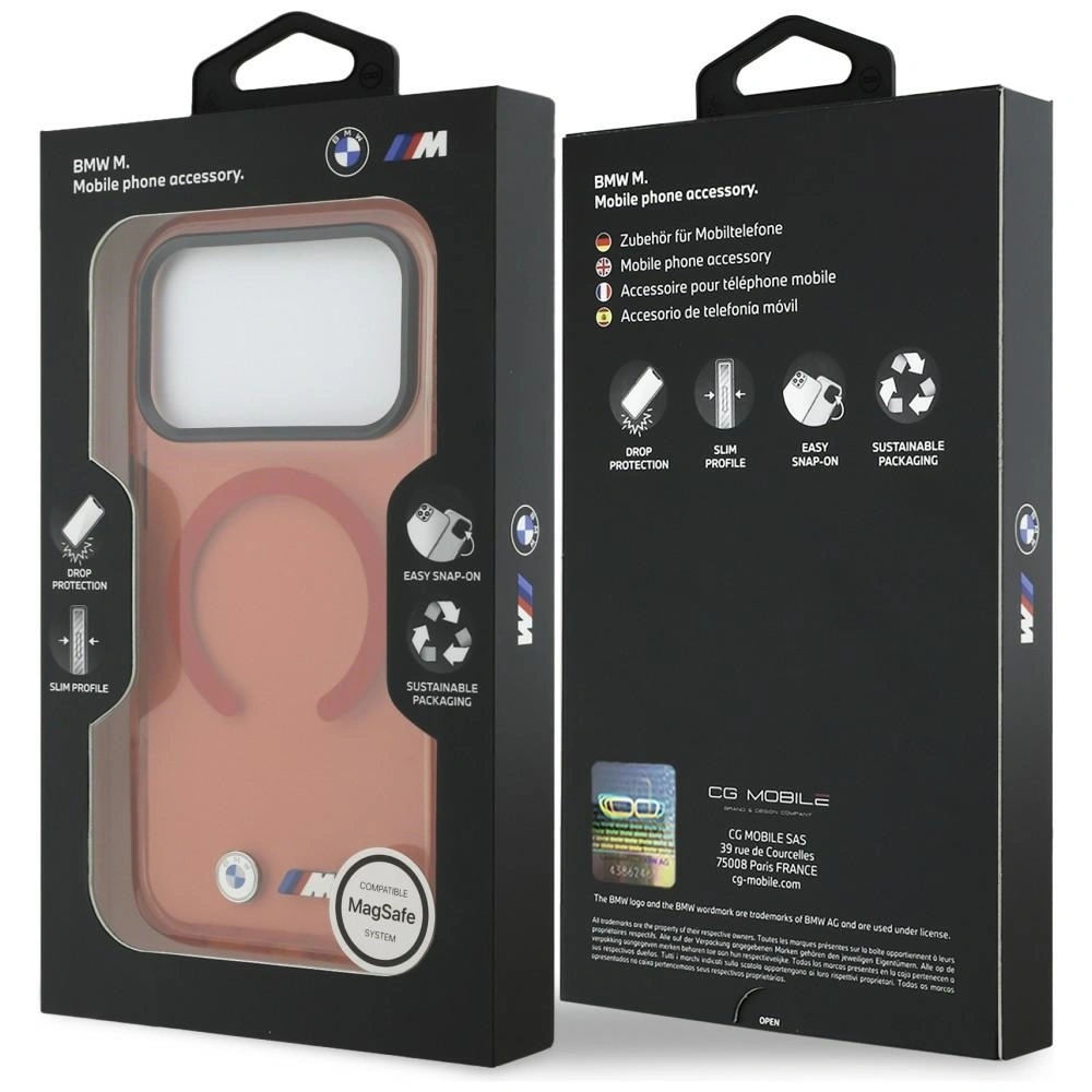 Etui BMW M IML Shockproof Metal Logos MagSafe do Apple iPhone 17 Pro Max pomarańczowy