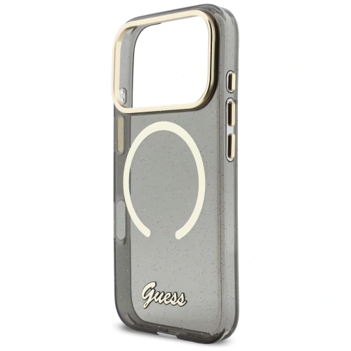 Etui Guess IML Glitters Script Strap MagSafe do Apple iPhone 17 Pro czarny