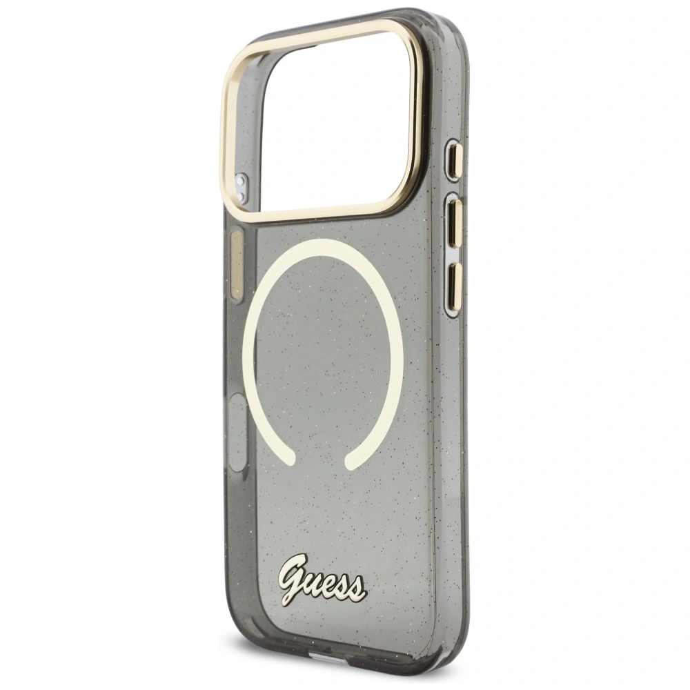 Etui Guess IML Glitters Script Strap MagSafe do Apple iPhone 17 Pro czarny