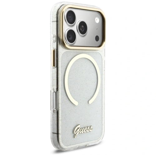 Etui Guess IML Glitters Script Strap MagSafe do Apple iPhone 17 Pro przezroczysty