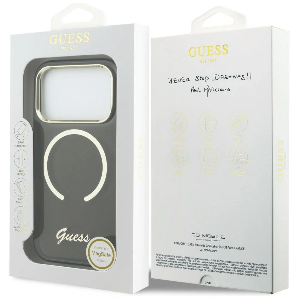 Etui Guess IML Script Metal MagSafe do Apple iPhone 17 Pro czarny
