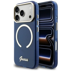 Etui Guess IML Script Metal MagSafe do Apple iPhone 17 Pro Max niebieski