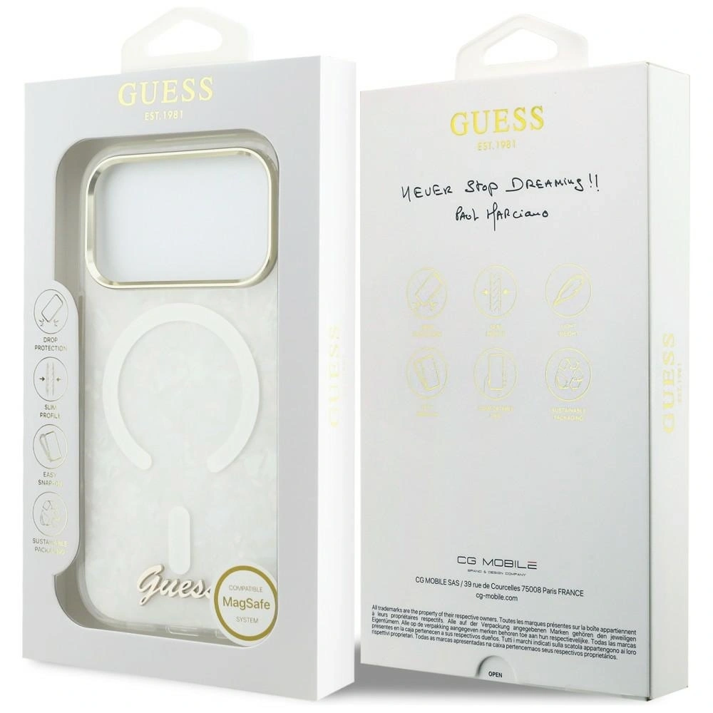 Etui Guess IML Shell Script Metal MagSafe do Apple iPhone 17 Pro Max biały