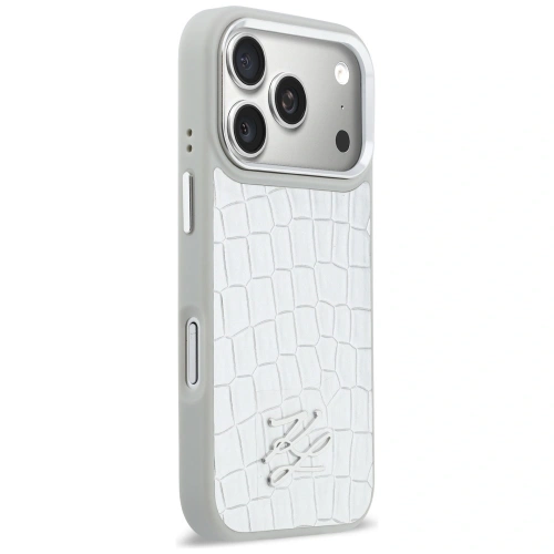 Etui Karl Lagerfeld Croco KL Script Logo MagSafe do Apple iPhone 17 Pro srebrny