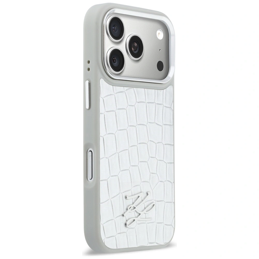 Etui Karl Lagerfeld Croco KL Script Logo MagSafe do Apple iPhone 17 Pro srebrny