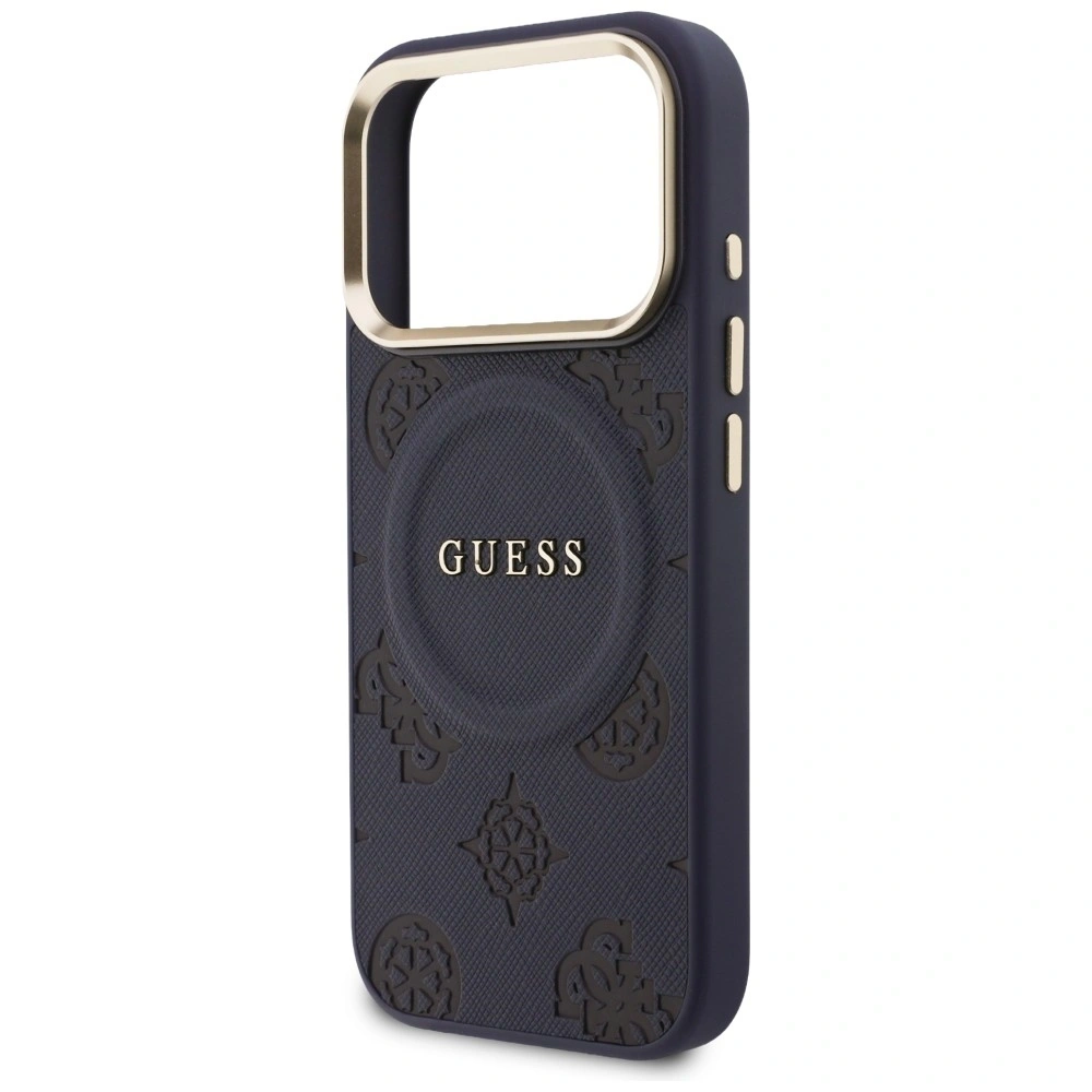 Etui Guess Peony Hot Stamp MagSafe do Apple iPhone 17 Pro niebieski