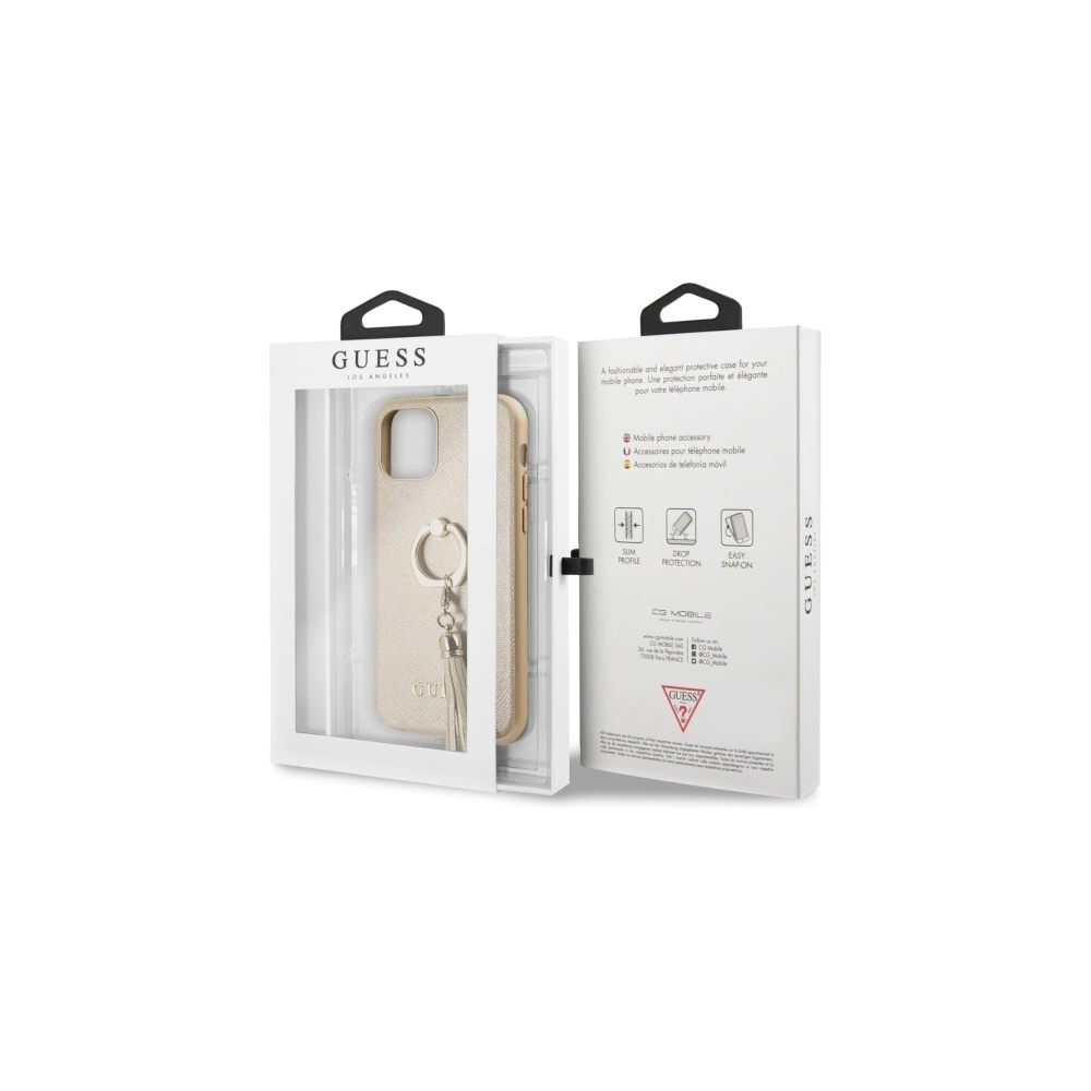 Hurtownia GSM - Etui Guess GUHCN58RSSABE Apple iPhone 11 Pro bej hard case Saffiano cu suport pentru inel - GUE578BEI - {ean13} - Hurt