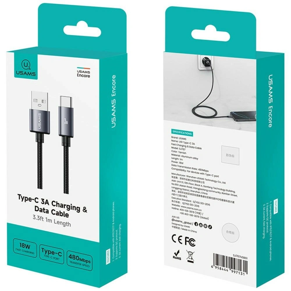 Kabel USAMS U91 18W USB-C / USB-A 1m tarnish