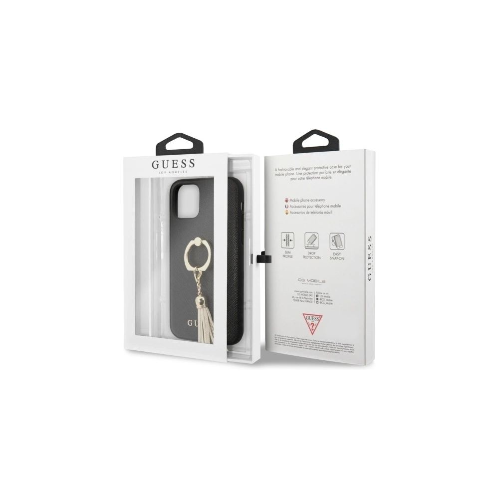 Wholesale Guess GUHCN61RSSABK Apple iPhone 11 black hard case Saffiano with ring stand - GUE579BLK - {ean13} - Hurt
