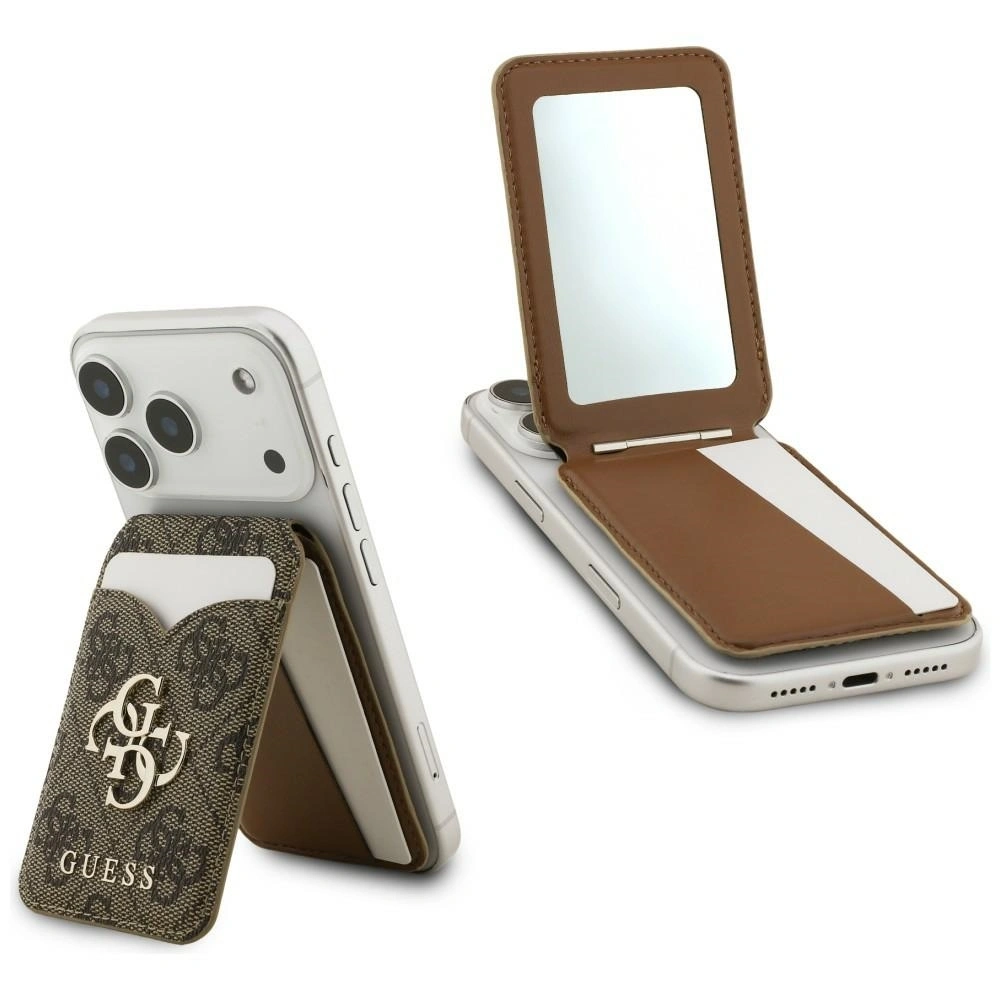 Portfel z lusterkiem Guess 4G Stand & Mirror MagSafe brązowy