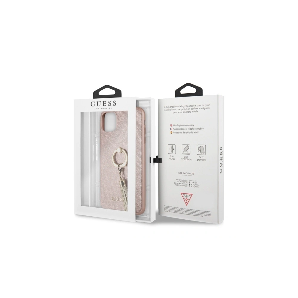 Hurtownia GSM - Etui Guess GUHCN65RSSARG Apple iPhone 11 Pro Max różowo-złoty/rosegold hard case Saffiano with ring stand - GUE581RS - {ean13} - Hurt
