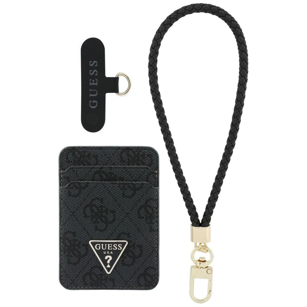 Zestaw portfel + hand strap Guess triangle MagSafe czarny