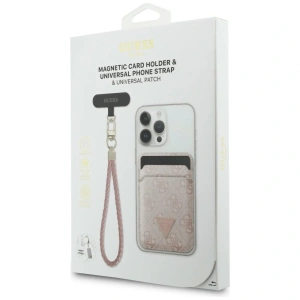 Zestaw portfel + hand strap Guess triangle MagSafe różowy