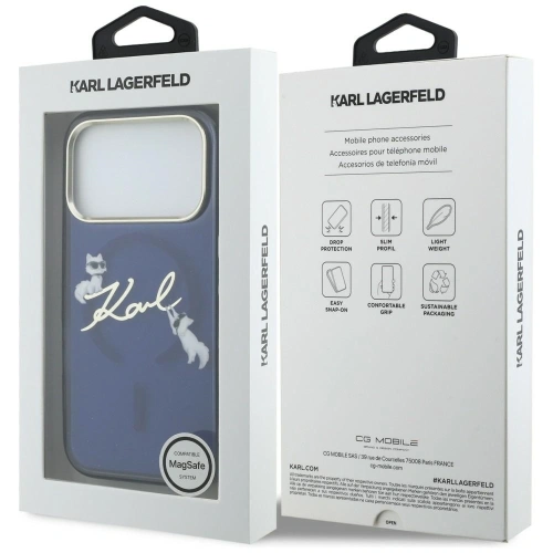 Etui Karl Lagerfeld IML Choupettes Karl Script Logo MagSafe do Apple iPhone 17 Pro niebieski