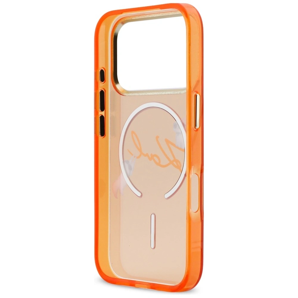 Etui Karl Lagerfeld IML Choupettes Karl Script Logo MagSafe do Apple iPhone 17 Pro pomarańczowy