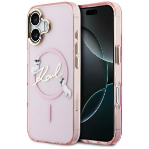 Etui Karl Lagerfeld IML Choupettes Karl Script Logo MagSafe do Apple iPhone 17 różowy